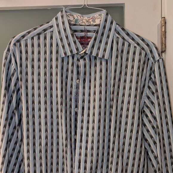 Robert Graham dress/casual XL men's stripe/herringbone LS shirt - Picture 1 of 6